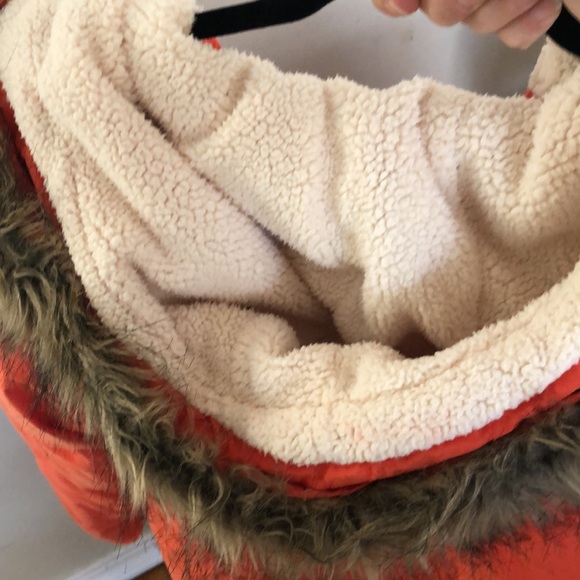 WHO.A.U Orange Coat Parka anorak with faux fur lined hood size S - Picture 10 of 11